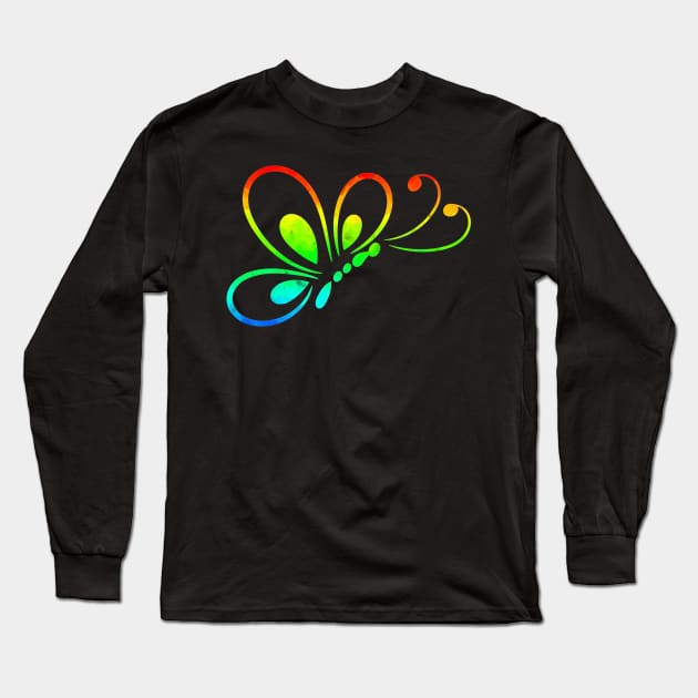 Rainbow Color Butterfly Long Sleeve T-Shirt by Dreamer